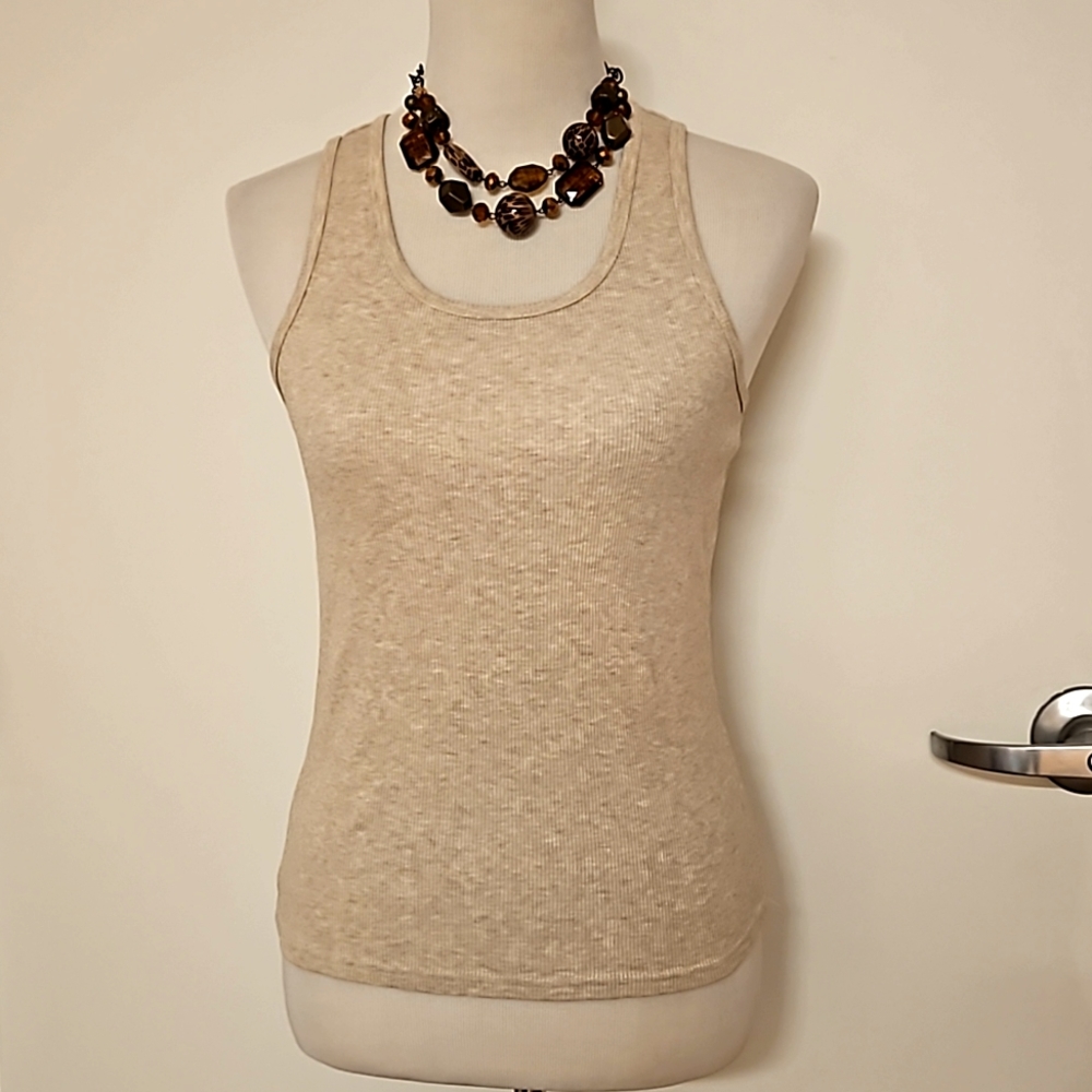 Preview International tan cream ribbed tank top Small layers cami